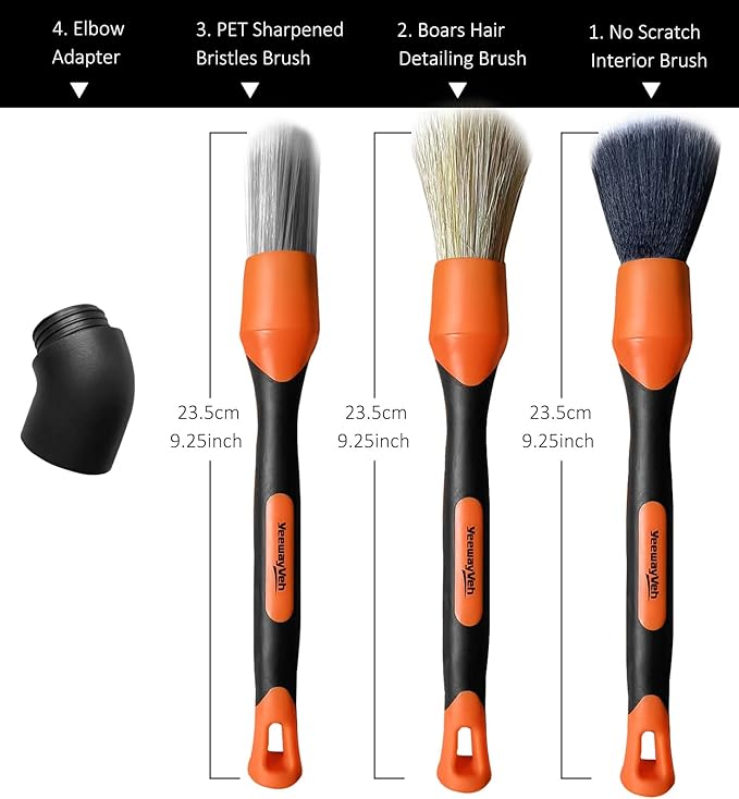 YeewayVeh 3pcs Car Detailing Brush Set, Boars Hair Detailing Brushes, Ultra