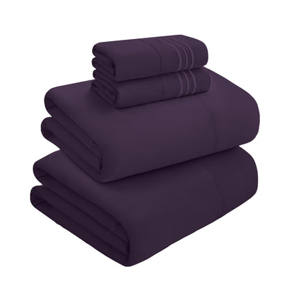 Mocassi Full Size 4-Piece Bed Sheet Set - 1800 Premium Hotel Quality Microfiber 18-24 Inches Extra Deep Pocket Fitted Sheet- Luxury Soft, Breathable, Wrinkle, and Fade Resistant, Purple