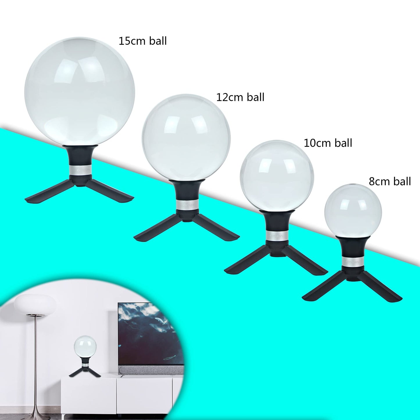 Lens Balls Stand for Photography, Supports 60mm to 150mm(6 inch) Crystal Ball, Lens Ball Holder, Suction Mount Cup+ Alumina Base (1/4"-20 General Internal Thread) + Mini Tripod