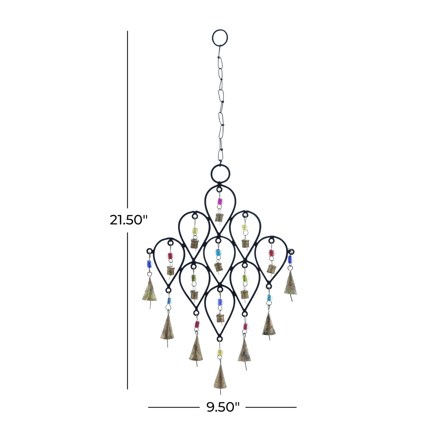 Deco 79 Metal Windchime with Bells, 10" x 1" x 24", Black