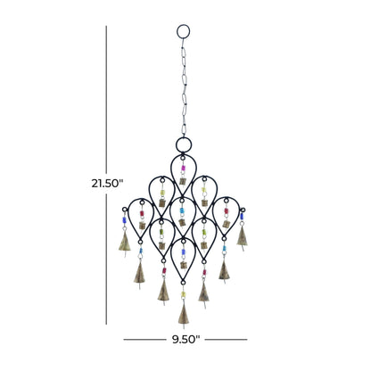 Deco 79 Metal Windchime with Bells, 10" x 1" x 24", Black
