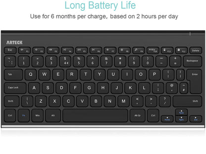Arteck 2.4G Wireless Keyboard Stainless Steel Ultra Slim Full Size Keyboard for Computer/Desktop/PC/Laptop/Surface/Smart TV and Windows 10/8 / 7 Built in Rechargeable 6-Month Battery
