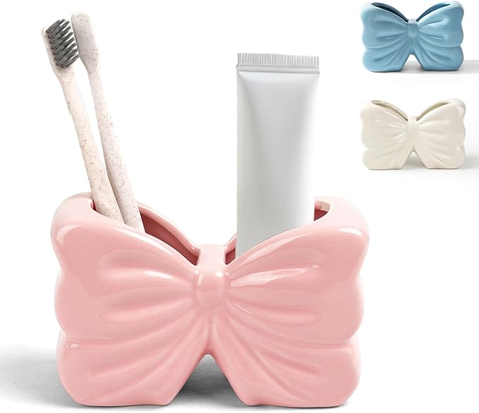 Bow Toothbrush Holder， 2-Slot Toothbrush and Toothpaste Holder Cute Toothbrush