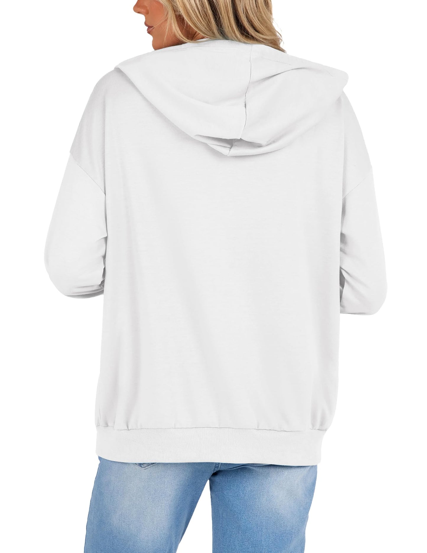 Zeagoo Women's Lightweight Hoodie with Pockets Oversized Sweatshirt Full-Zip Hooded Jacket Long Sleeve White