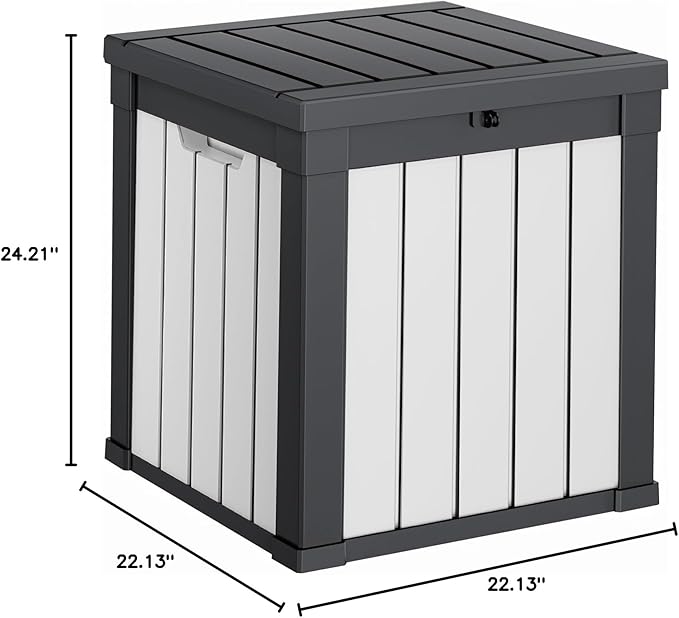 DRATO 51 Gallon Deck Boxes Resin Outdoor Storage Box UV Resistant Outside Deck Box with Lockable Lid for Patio Furniture（Black and White，51 Gallon）