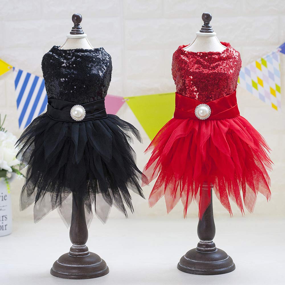 Tangpan Beam Waist Christmas Pet Costume Dog Dance Skirt Satin Camp Party Dress(Red,M)