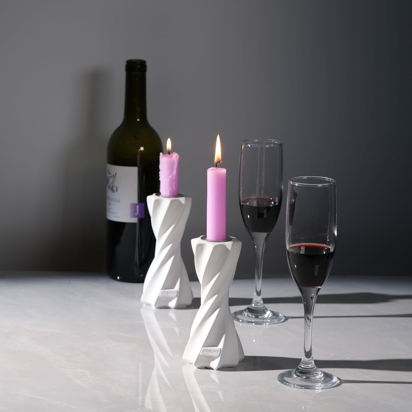 ICNBUYS Twizzle Twist Candle Holder, Decorative Candle Holder for Table Display, Romantic Decoration, Unique Home Décor Aesthetic, Housewarming Gift, Sculpture Candle Stand Height 5.7 inches - Cement