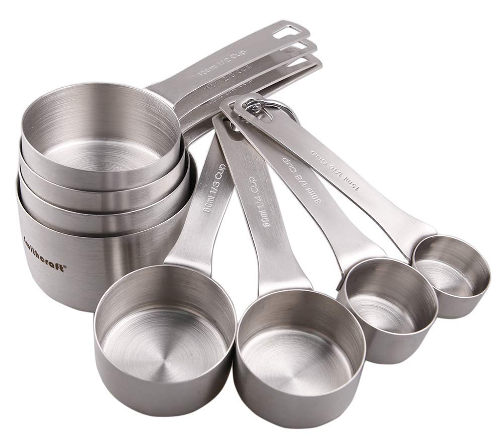 Smithcraft Measuring Cup Set of 8, 18/8 Stainless Steel Measuring Cups for Kitchen & Baking, Heavy Duty Metric & US Measure Cups Set with 2/3 Cup & 3/4 Cup Meaure Cups