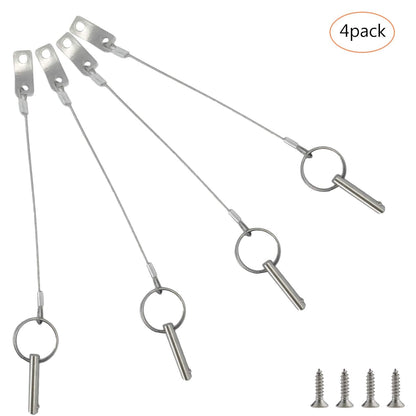 4PIECES of Marine Grade Hardware, Bimini Top Pin, Quick Release Pin 1/4" Diameter w/Lanyard Prevents Loss, All 316 Stainless Steel with Free Screws