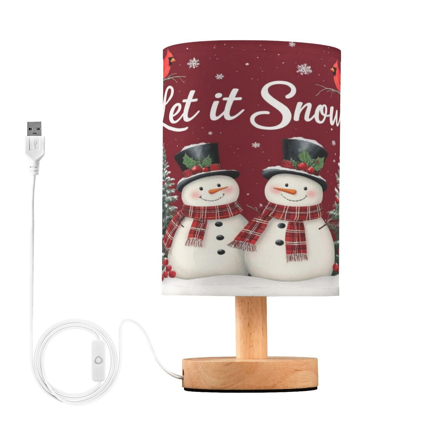 Dussdil Christmas Snowmen Cardinals Trees Table Lamp Bedroom Bedside Night Reading Desk Lamps Cylinder Nightstand Sleeping Light Lamp for Xmas Party Living Room Office Decor