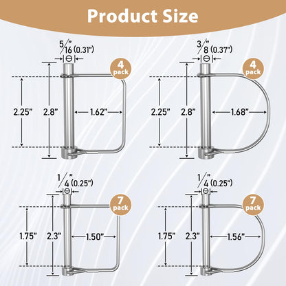 XOOL 22PCS Shaft Locking Pin, Zinc-Plated Heavy Duty Safety Pins, Trailer Coupler Pins, Square & Arch Shapes, Premium Carbon Steel