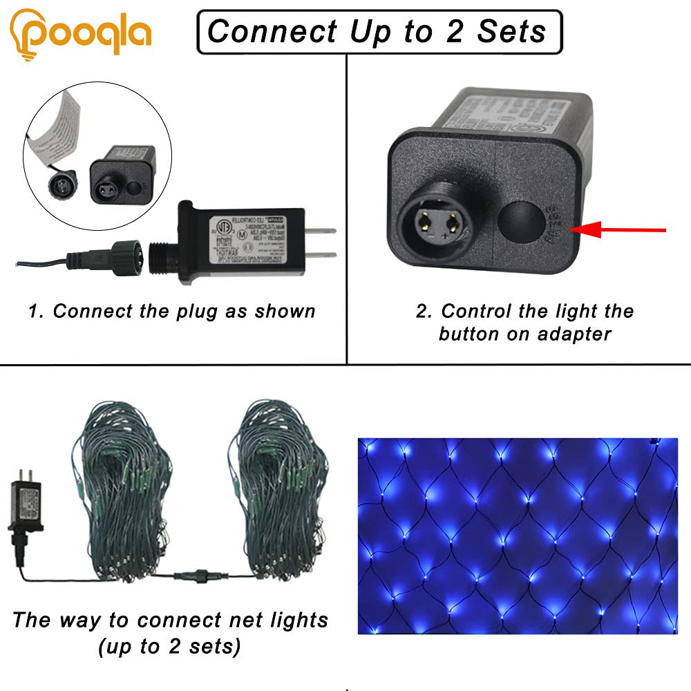 Pooqla Net Lights, 300LED Christmas Outdoor Mesh Light, 14.8x4.9 ft Fairy String Light with 8 Modes Green Wire, Connectable Waterproof for Bushes Tree Garden Christmas Decor, Blue