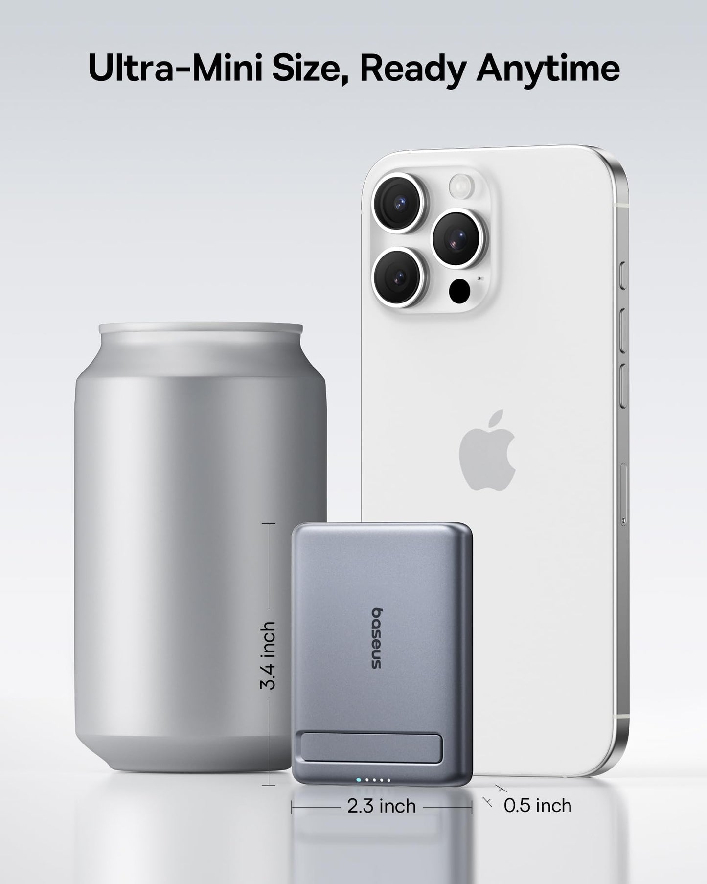 Baseus Picogo Power Bank, Smallest 5000mAh Magnetic Portable Charger with Stand, Qi2 Certified 15W Ultra-Mini MagSafe Battery Pack, Alloy Wireless Travel Fast Charger for iPhone 17/16 Series(Grey)