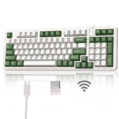 AUSDOM 98Pro Silent Mechanical Keyboard, Wireless Hot Swappable Gaming Keyboard with Backlit,Gasket Structure,Pre-lubed Tactile Switches,2.4GHz/Type-C/Bluetooth Custom Keyboards (Green & White-Silent)