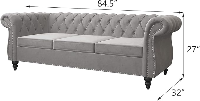 2 Piece Living Room Set, Velvet Chesterfield Sofa Couch Chair