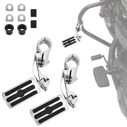 Upgraded Highway Footpegs, 1.25'' Motorcycle Highway Pegs Short Angled Adjustable Black and Rubber Style Fit for Harley Touring Street Glide Road King Softail Sportster Fit 1-1/4" Engine Guard(Chrome)