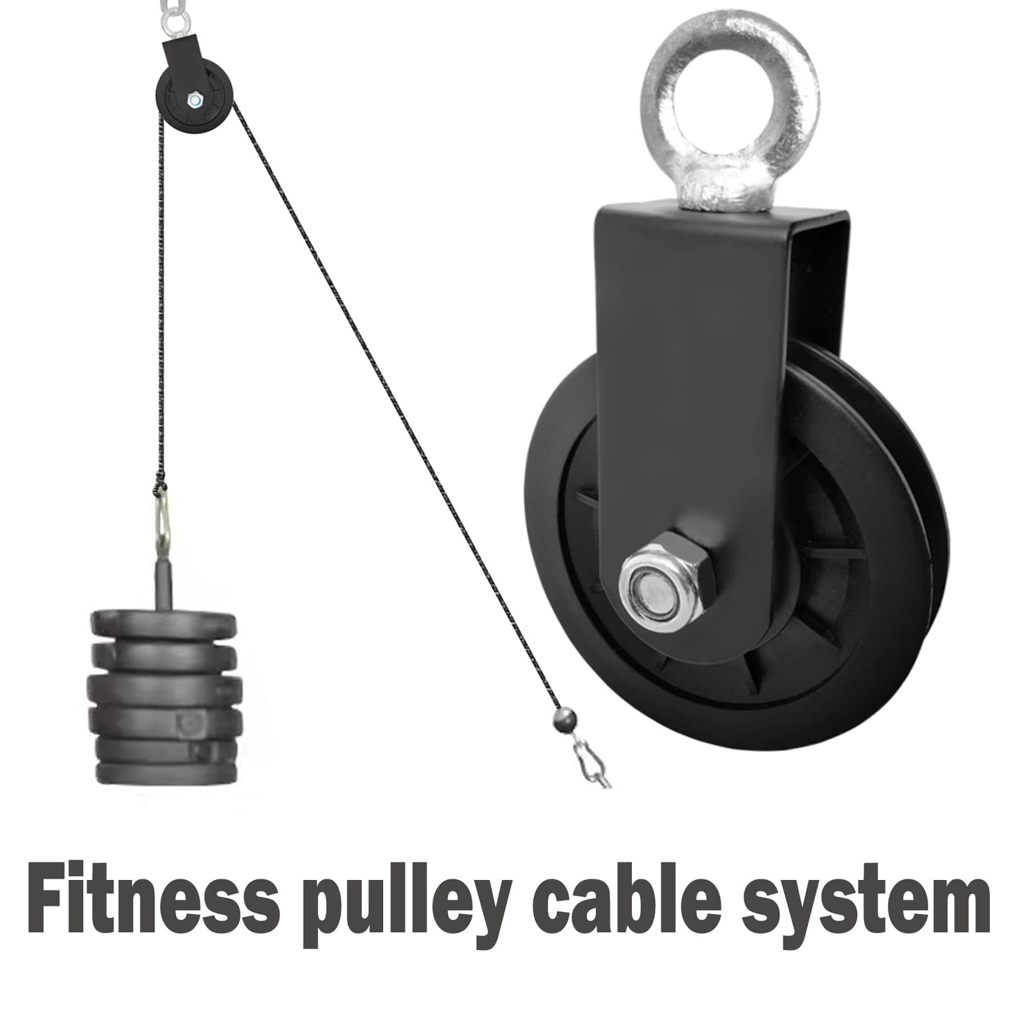 BESTEEL 4 Pack 90mm Cable Pulley Wheel Nylon Pulleys Rotation 360 Degree Traction Wheel Detachable With Strap & Carabiner,Silent Bearing for Home Weight Lifting Gym Pulley Replacement System Equipment