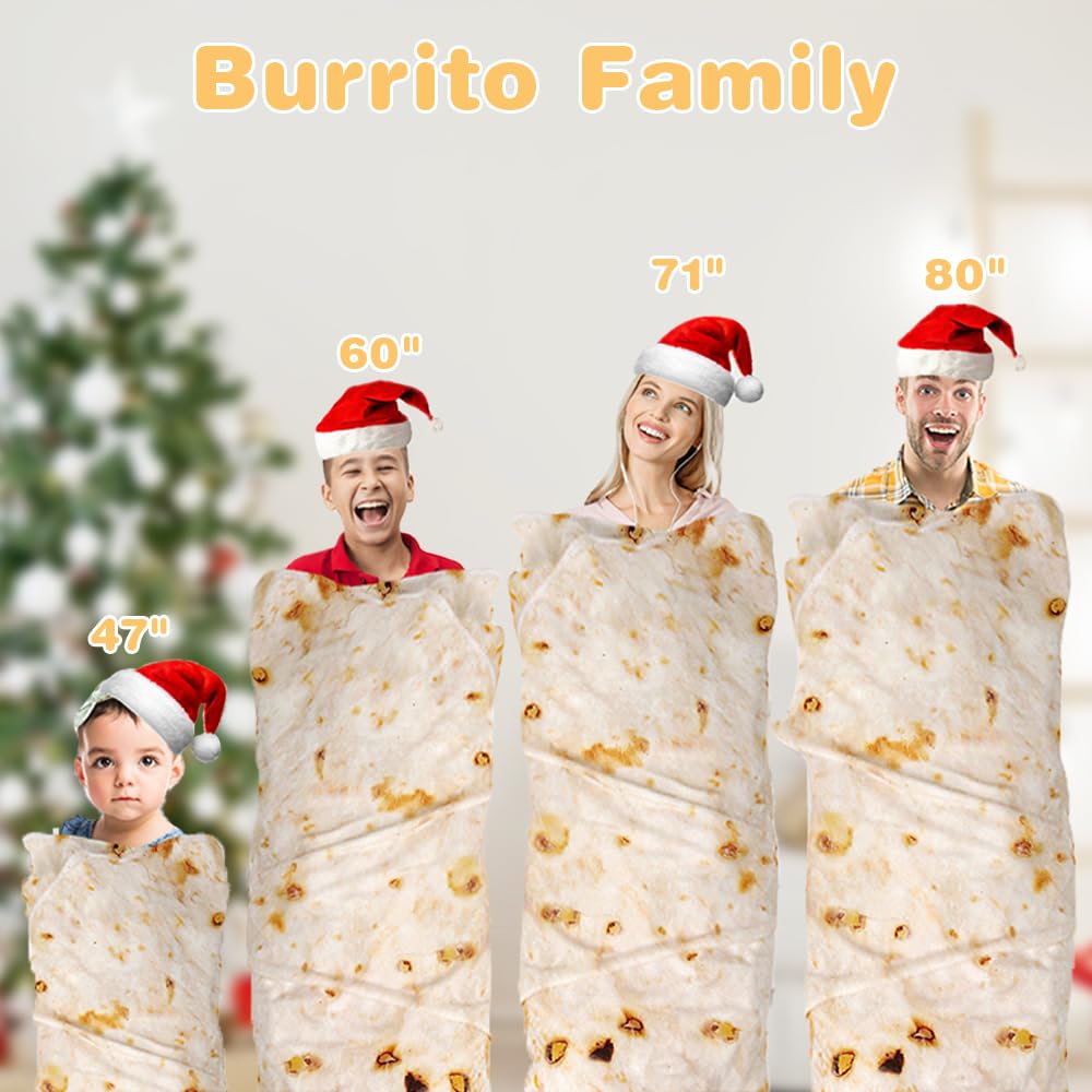 LetsFunny Burrito Tortilla Throw Blanket, 2.0 Double Sided Burritos Taco Tortilla Wrap Blankets,Giant Funny Realistic Flannel Food Round Blankets,Funny Gifts for Kids Teen Newborn Dog Cat Shower 47in
