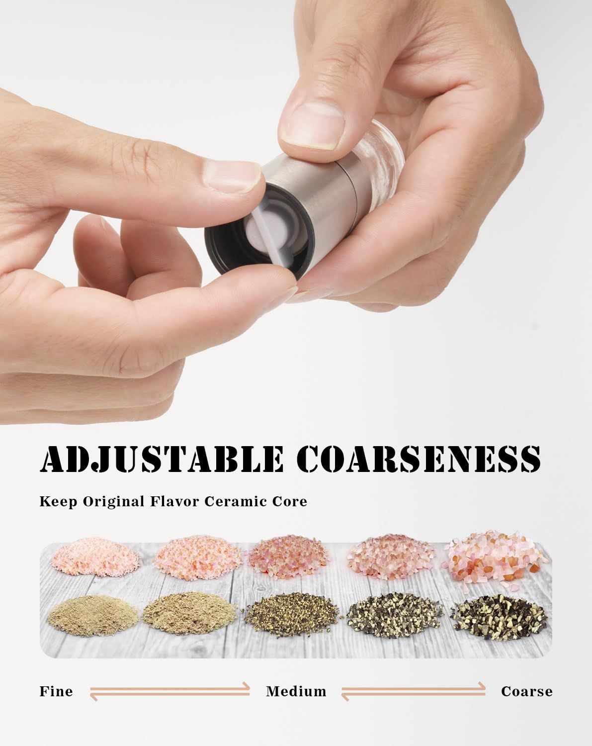 Mini Salt and Pepper Grinder Set, Adjustable Coarseness Coarse & Fine Salt Shakers Mills, Small Travel Portable Spice Tools [Without Spice Content]