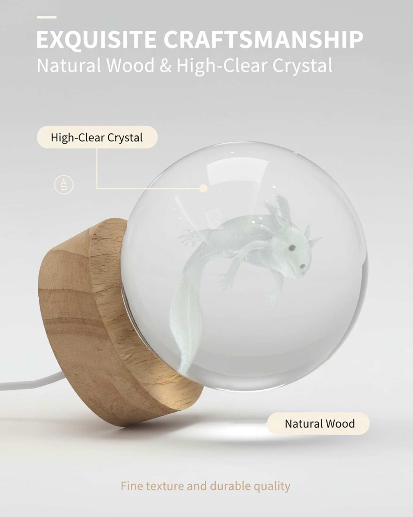 DTZDTA 3D Axolotl Night Light 3.15" Solid K9 Crystal Ball Lamp