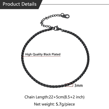 U7 Black Ankle Chains for Women Girl Foot Jewellery Stainless Steel Summer Anklet Bracelet