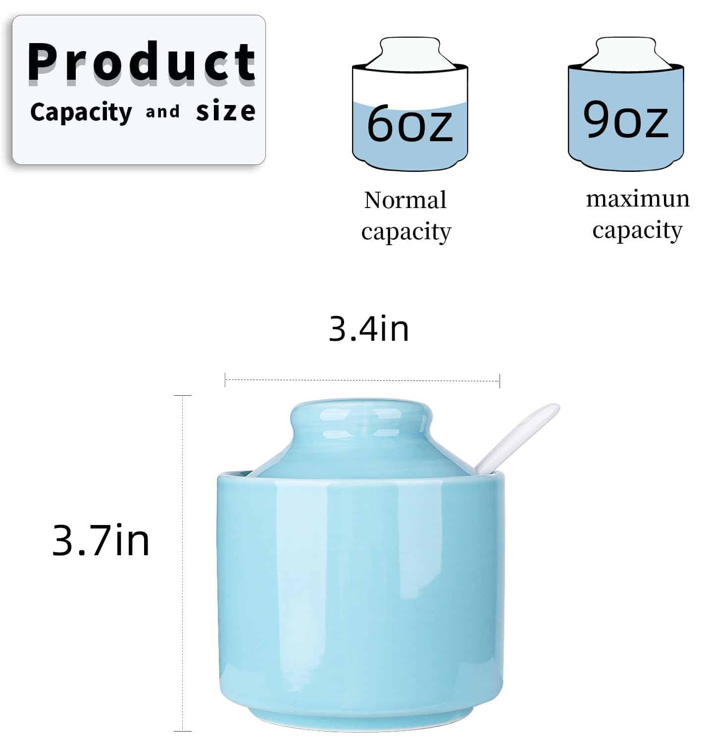 HAOTOP 8 oz Sugar Bowl with Lid and Spoon,Ceramic Sugar Jar Sugar Dispenser Sugar Container Coffee Bar Accessories, Kitchen Countertop Canisters (Turquoise)