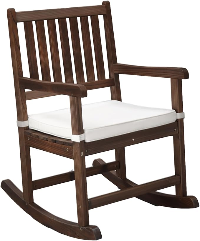 VINGLI Outdoor Rocking Chair, Weatherproof Rocker with Cushion, Wooden Rocking Bench Support 450 LBS for Patio, Yard, Garden, Outdoor or Indoors, Rustic