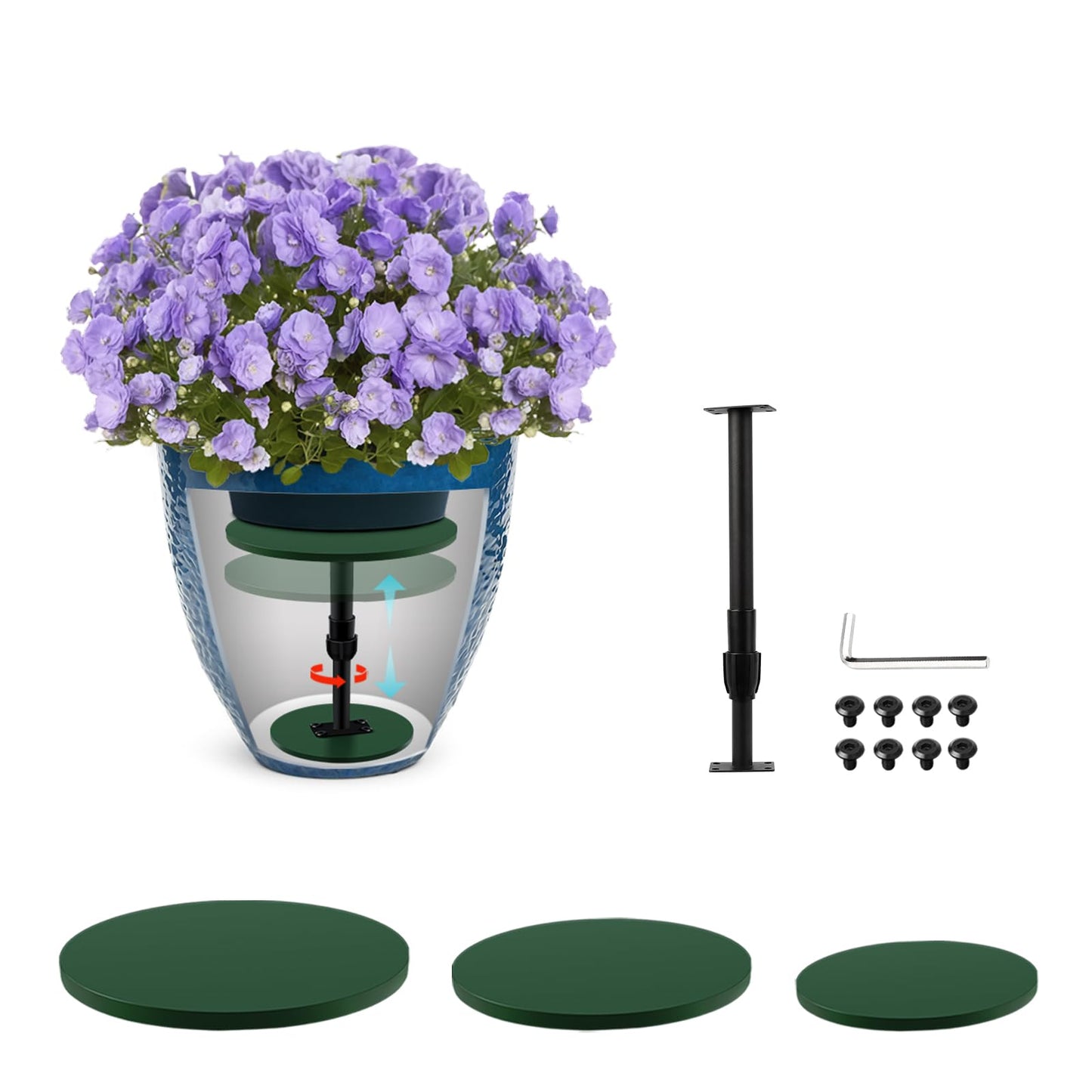 Axcoix Adjustable Height Plant Risers for Inside Pots, 7.5-12" Planter Inserts for Large Pots, Planter Lift Insert for Tall Square Round Taper Planters (6" 8" 10" Base or Top)