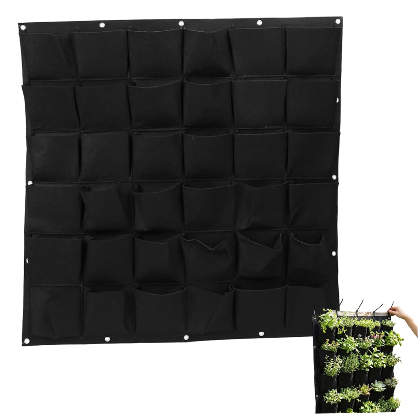 BeVistoso Vertical Garden Planter with 36 Pockets, Living Wall Planter for Indoor Outdoor Use, Thick Non-Woven Fabric Planting Bag (Black, 39.4"x39.4"), Vertical