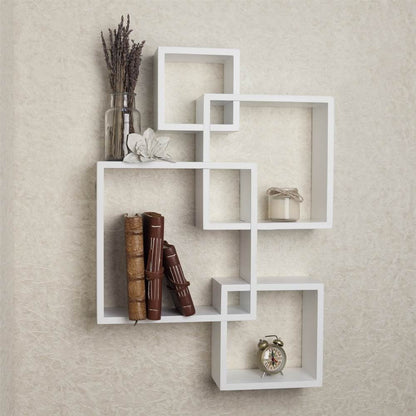 Danya B BR1023WH Decorative Wall Mount Floating Intersecting Cube Accent Wall Shelf - White