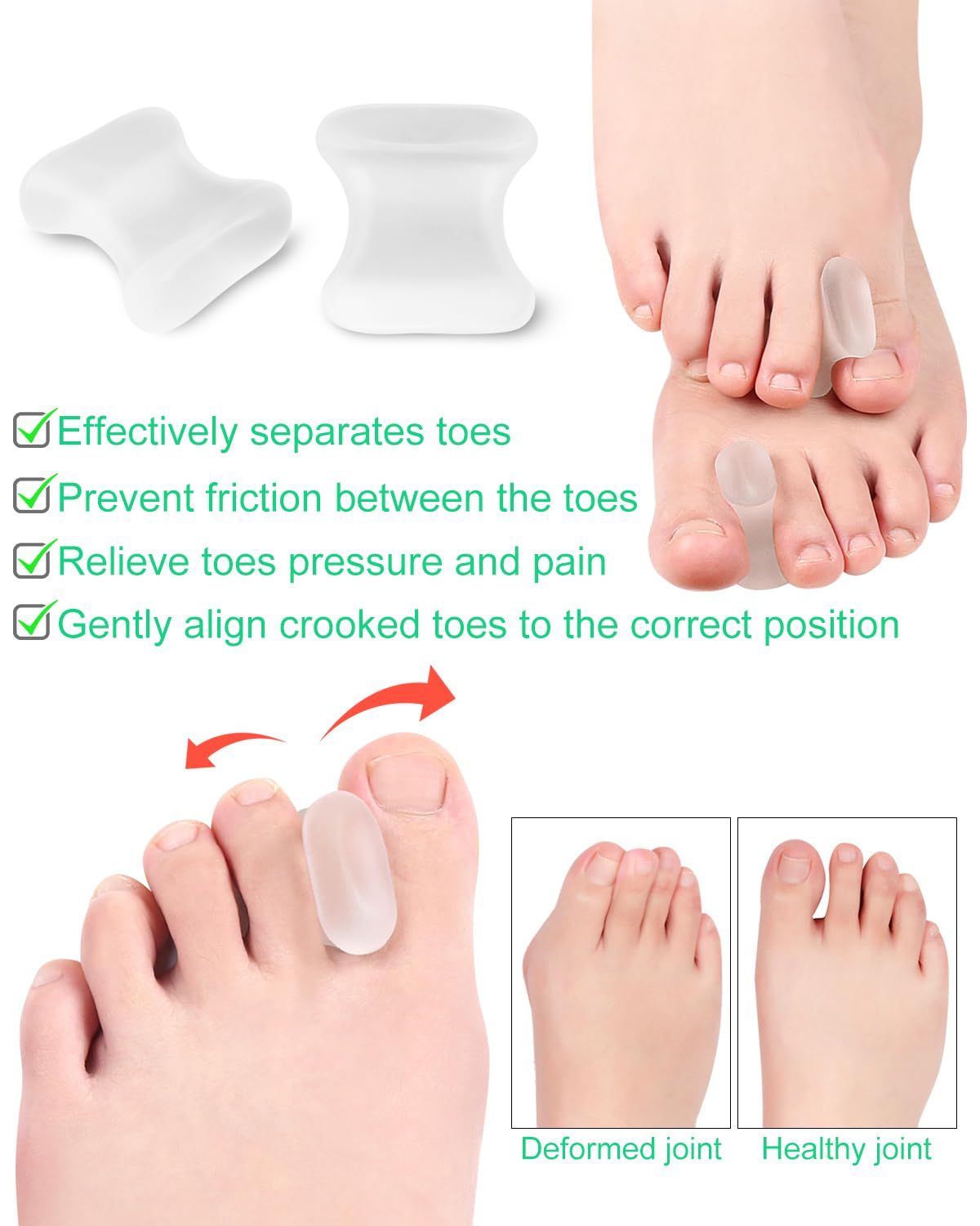 PGRODE 12 Pack Gel Toe Separators Silicone Toe Spacers for Women Men Bunion Corrector Toe Pain Relief, Toe Alignment, Soft Toe Spacer for Crooked Toes, Overlapping Toes, Hammertoe Correction (Small)