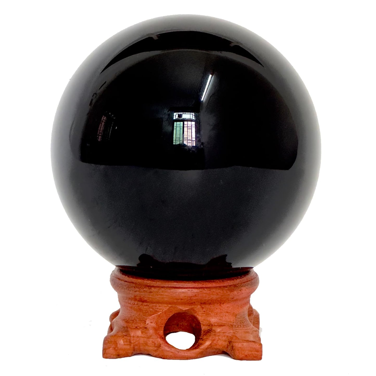 Lodkksg Black Obsidian Crystal Ball 90mm (3.54-inch) with Wooden Stand — Natural Polished Black scrying Ball, Suitable for Meditation and Home Decor.