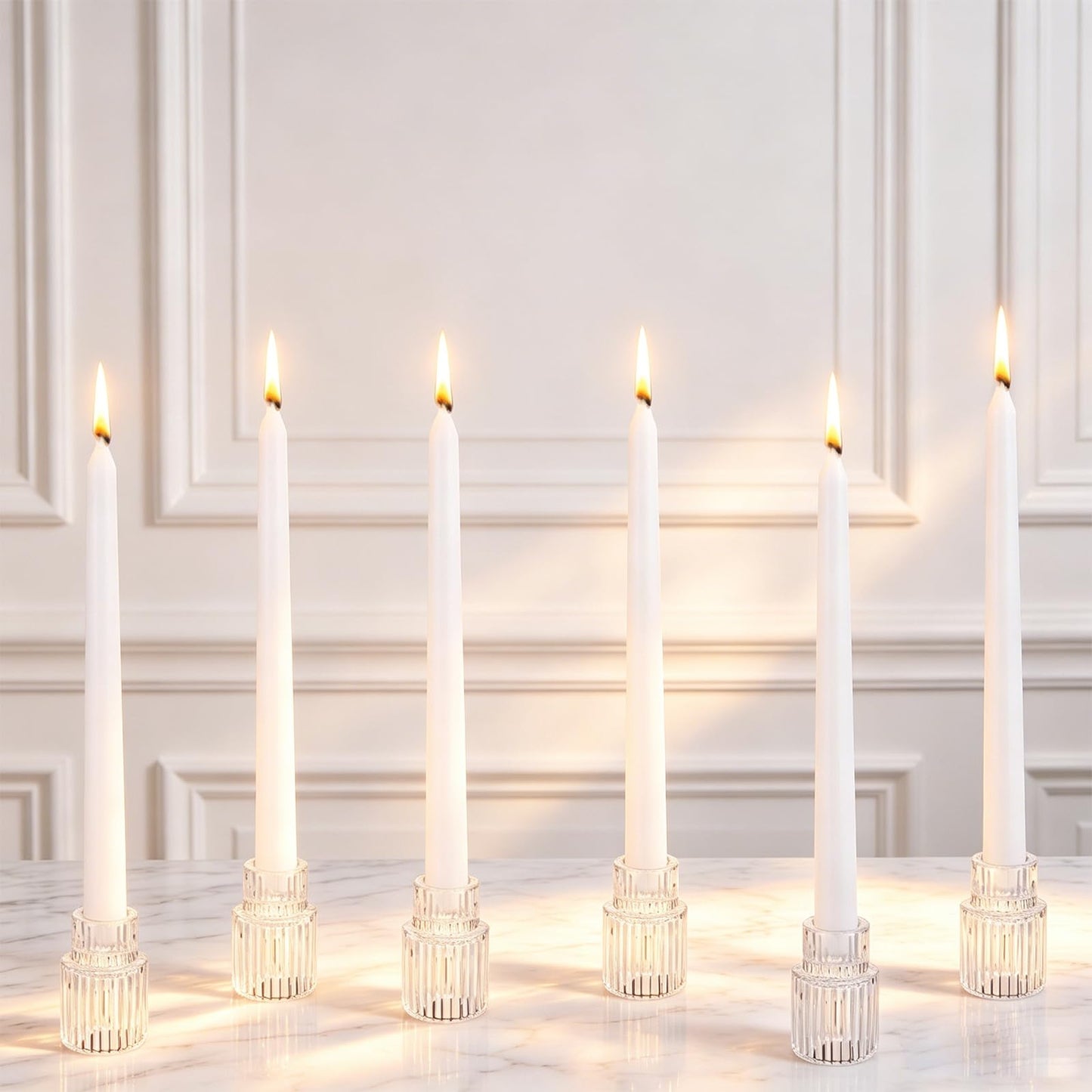 48 PCS Glass Taper Candle Holders Bulk Crystal Candlestick Holders Clear Ribbed Tapered Candle Stick Holder Decor Set for Table Centerpiece Wedding Party Advent Christmas Home Decoration (48, Clear)