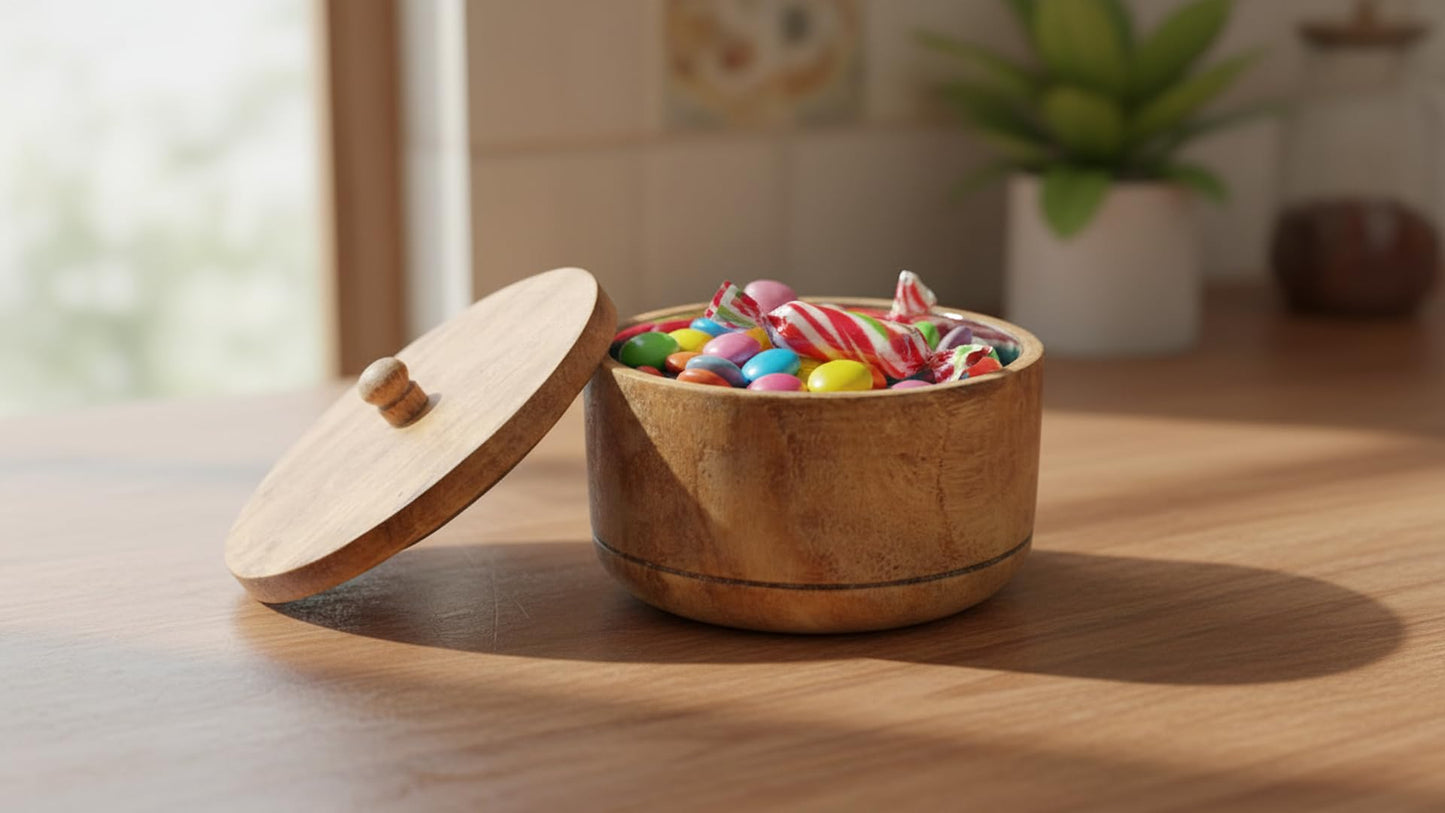 Decorative Rustic Wooden Sugar Bowl With Lid Wide Mouth Candy Treat Jar Spice Jar Holder Condiment Nuts Serving Bowl Pot Salt Spice Herb Loose Leaf Tea Storage Container Novelty Home & Kitchen