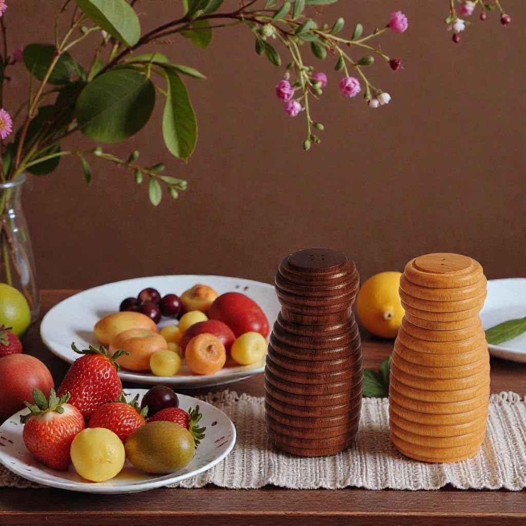 Frescorr - Wooden Salt & Pepper Shakers, Modern Farmhouse Kitchen Decor for Home Restaurants, Table Top Dinning Table Accessories (Set of 2)