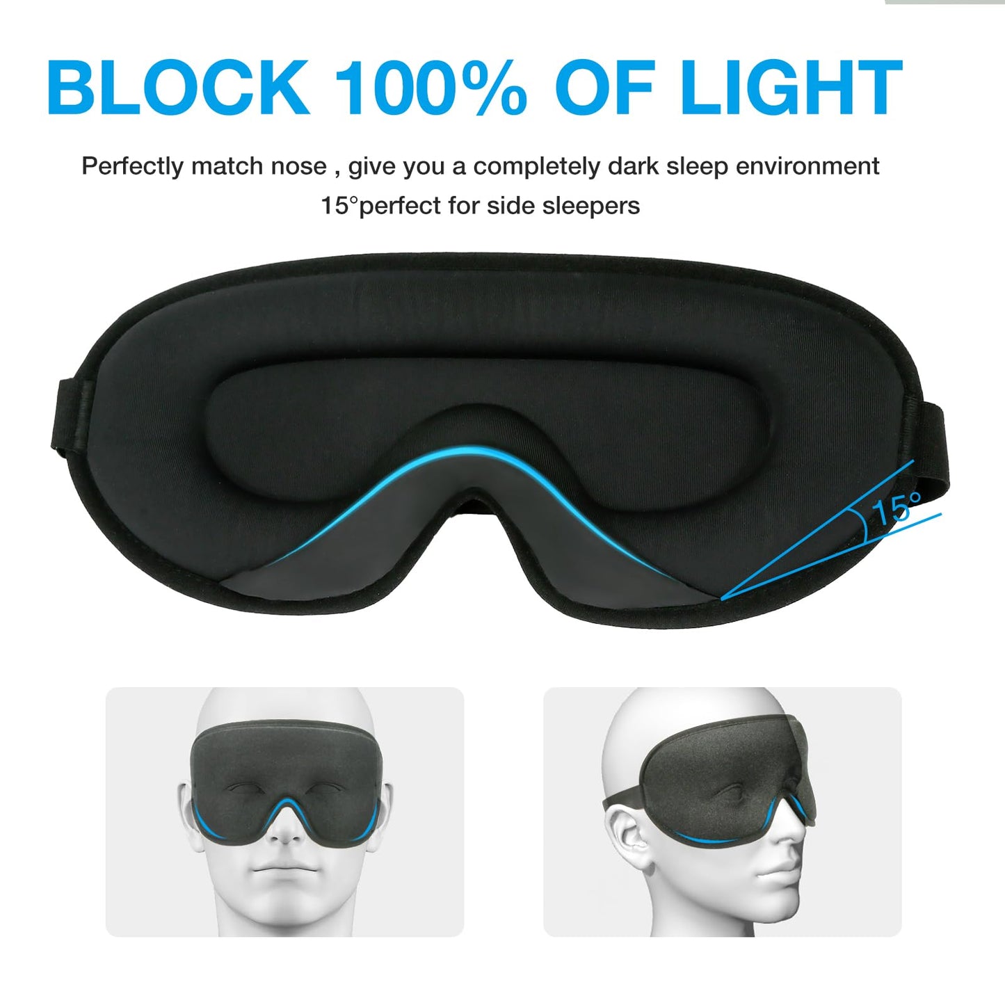 LYSIAN Sleep Eye Mask Men Women-3D Concave Comfortable Cooling Mask Blindfold for Adult Night Sleep Eyes Cover with Foam Ear Plugs for Sleeping, Yoga, Nap, Travel, Black