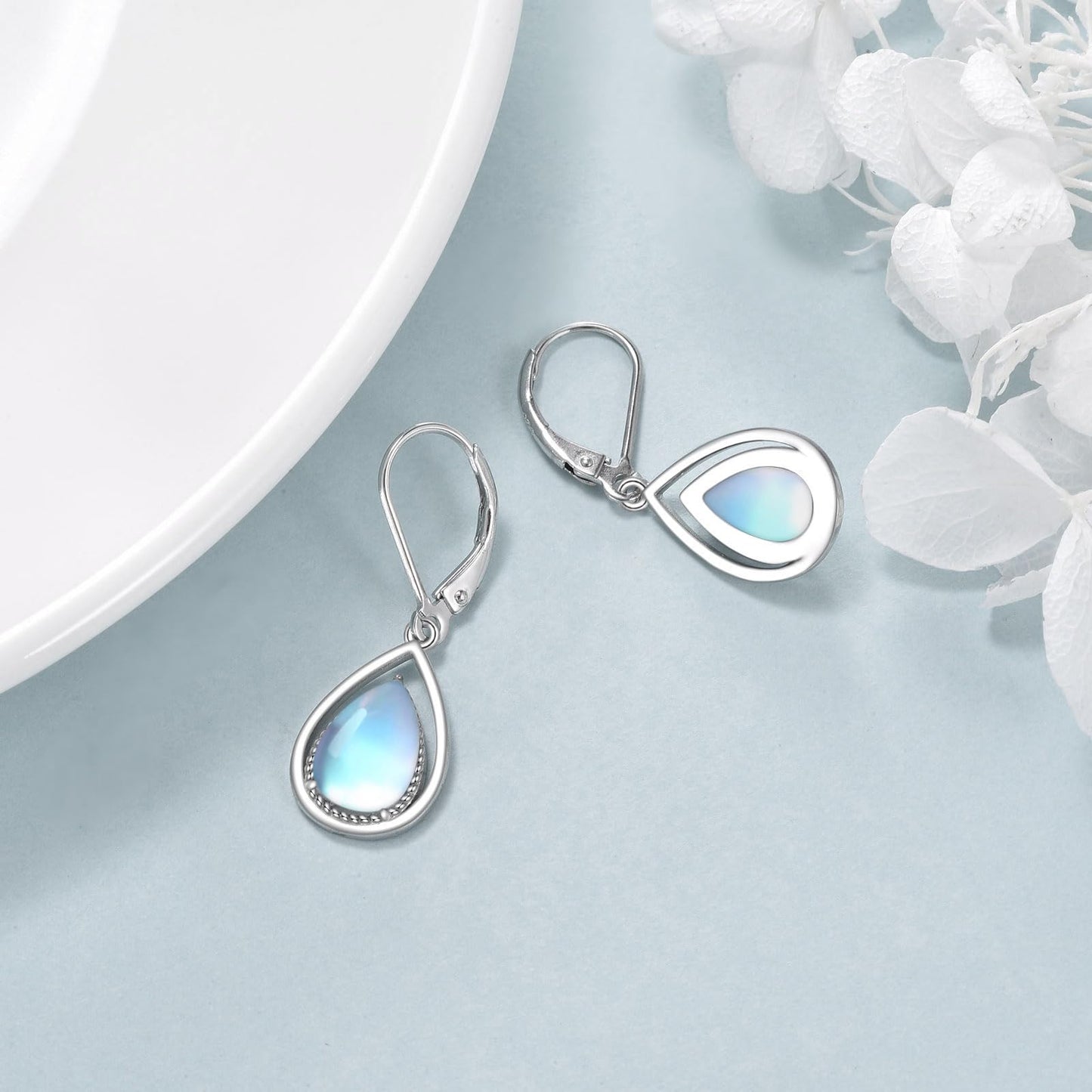 VONALA Moonstone Earrings 925 Sterling Silver Moonstone Leverback Earrings Teardrop Dangle Dangling Earrings Jewelry Gifts for Women