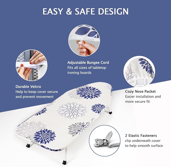 SheeChung 12.5"x32" Small Ironing Board Cover and Pad, Fits Mini Table Top