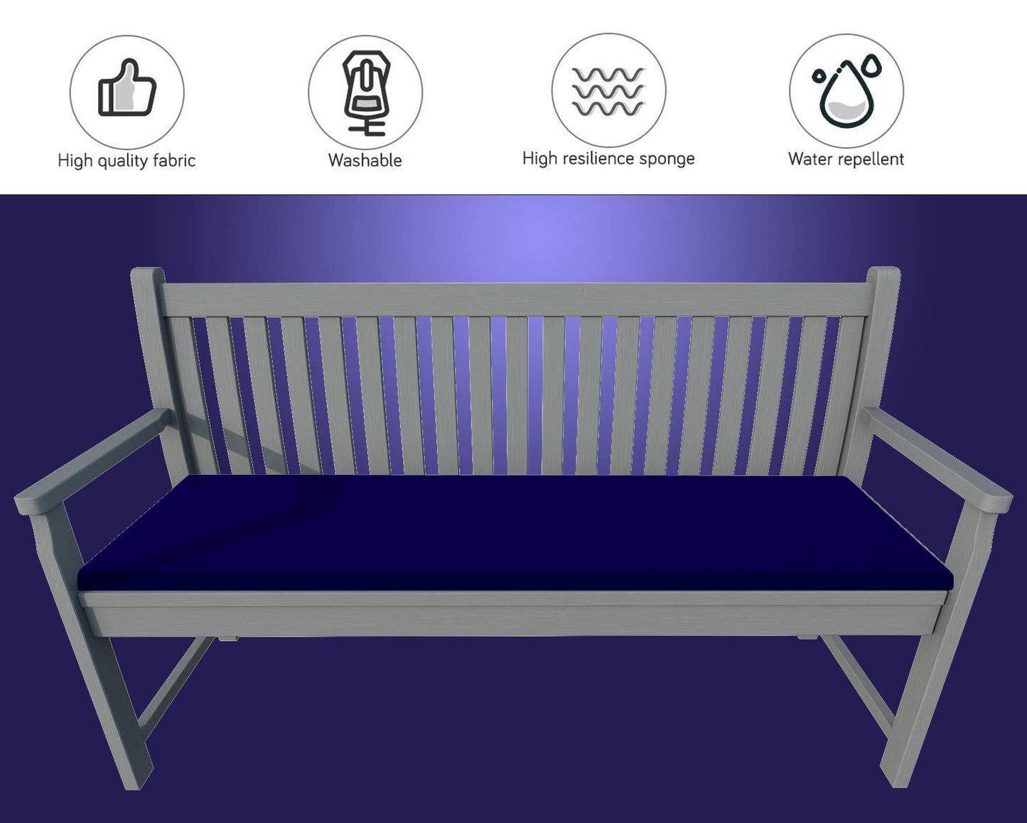iStyle Mode Outdoor/Indoor Water Resistant 2 Seater Bench And Patio Furniture Padded Cushion ONLY Garden Furniture Pad 108cm x 45cm x 6cm thick (Navy)
