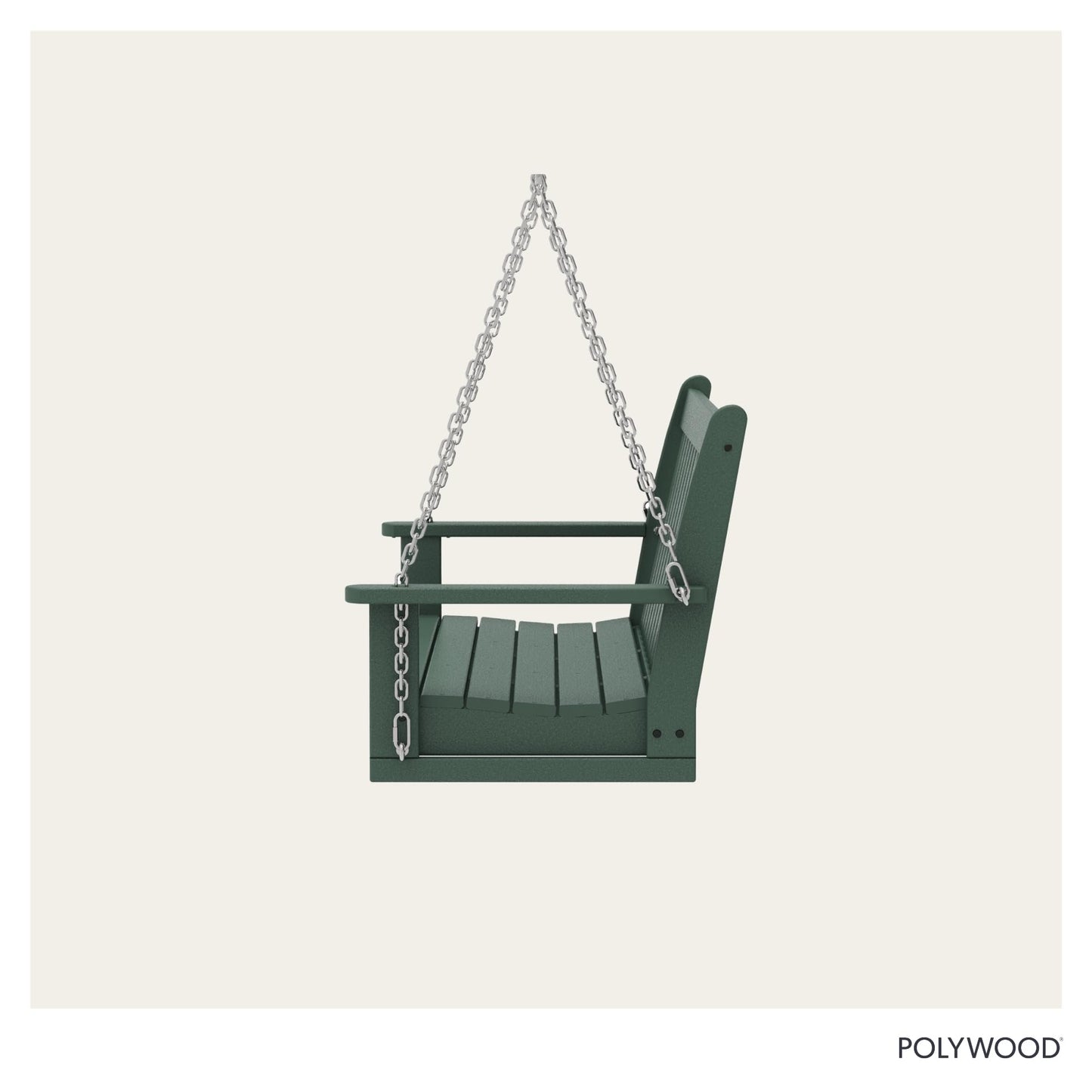 POLYWOOD Vineyard 5-Foot Porch Swing, Heavy Duty HDPE Outdoor Hanging Bench, Patio Swing for Adults Kids, Deck Garden Furniture, Green