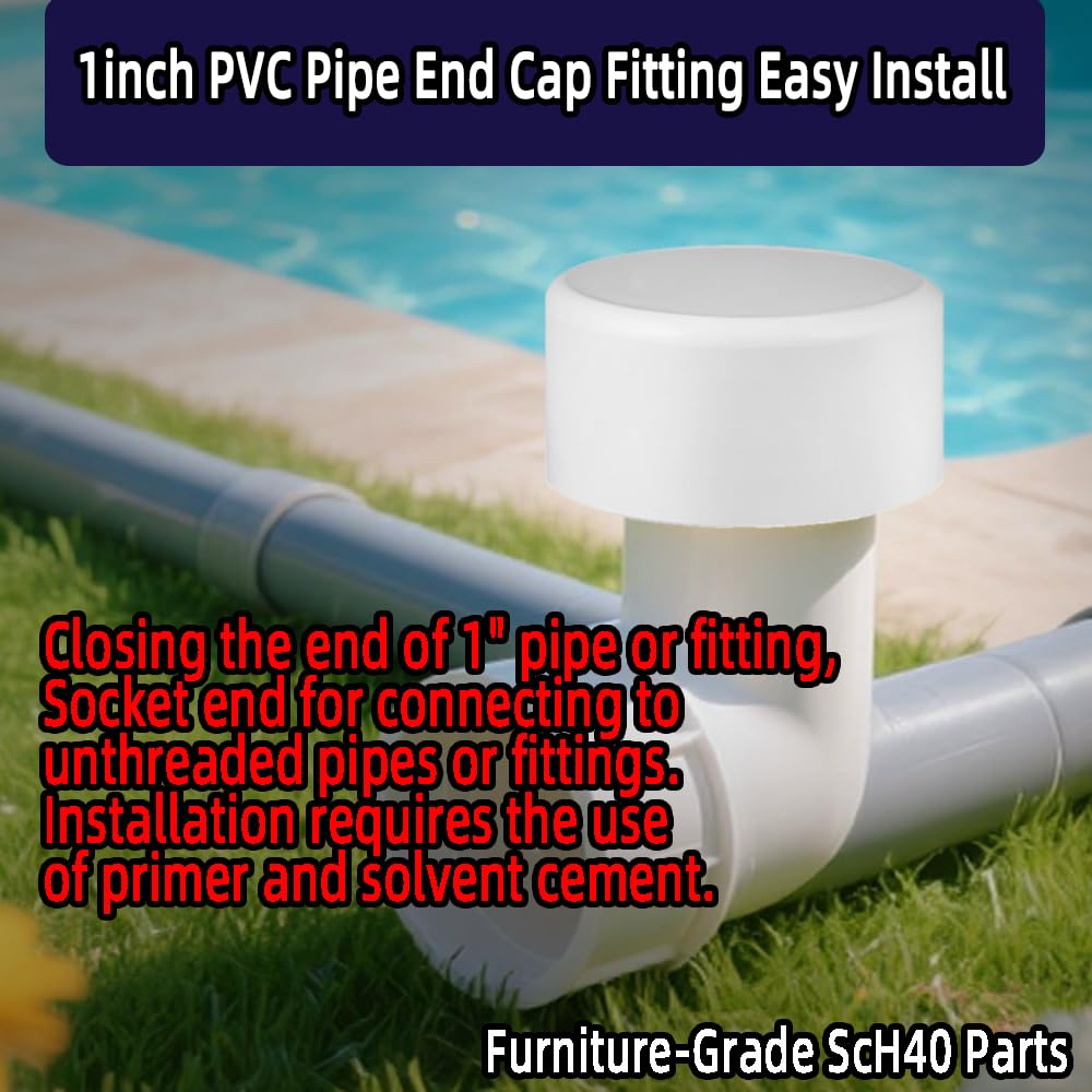 YONYONICE 20Pack 1inch PVC Pipe End Cap Fitting,Schedule 40, 1" PVC Pipe End Cap Plug Adapter for Cold Water Supply Lines, Garden Irrigation,Pipe Fitting Systems& DIY Garden Shelf,White.