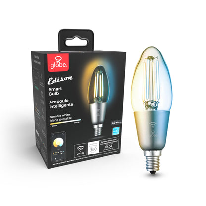 GLOBE Electric 34919 Wi-Fi Smart 5.5W (60W Equivalent) Straight Filament Tunable White Amber Glass LED Light Bulb, No Hub Required, Voice Activated, 2000K - 5000K, Vintage Edison Style, 500 Lumns