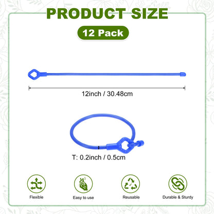 M METERXITY 12-Pack Adjustable Plant Ties, 12inch/30.48cm Silicone Flexible Multi-Function Sturdy Garden Twist Tie for Plant Support/Tree/Shrub/Vine, Reusable Support Twine [Blue]