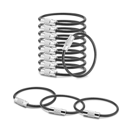 CooBigo 25 Pack Cable Key Ring 4 Inch Luggage Tag Loops Wire Key Chain Cable 2mm Key Rings for Car Keys Wire Keychain Dog Tag Ring - Black