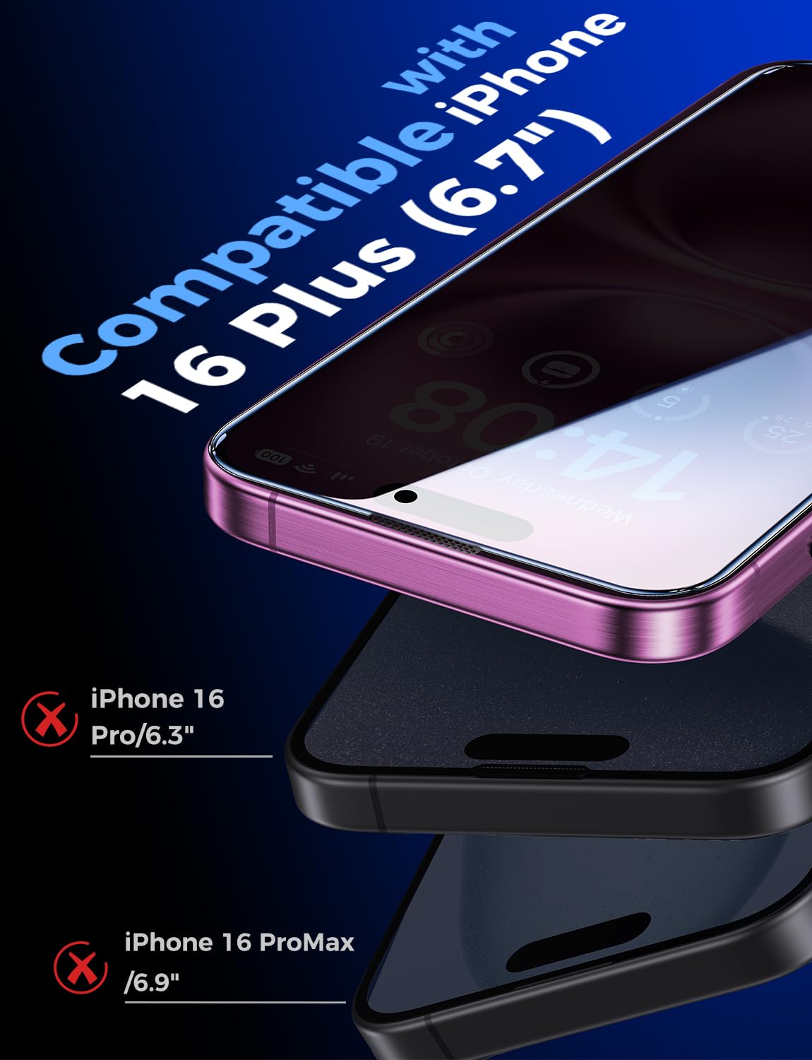 MAGIC JOHN 2 Pack for iPhone 16 Pro Max 6.9 inch Privacy Tempered Glass Screen Protector, Bubble Free, Easy Installation, Auto Dust-Elimination