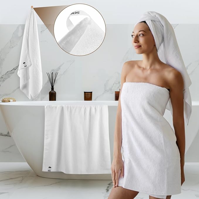 SEMAXE White Bath Towel for Bathroom, 100% Cotton Towel