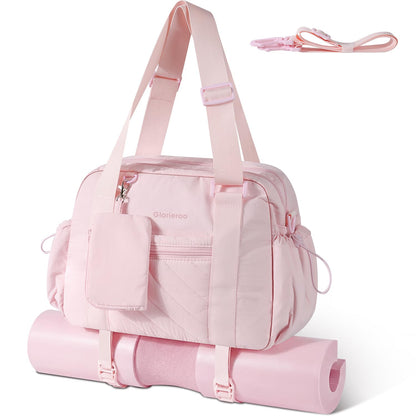 Small Gym Bag for Women - Puffer Duffle Weekender Work Duffel Carry on Overnight Nurse Dance Yoga Workout Tote Bag with Yoga Mat Holder Wet Compartment Coin Purse BPA-Free