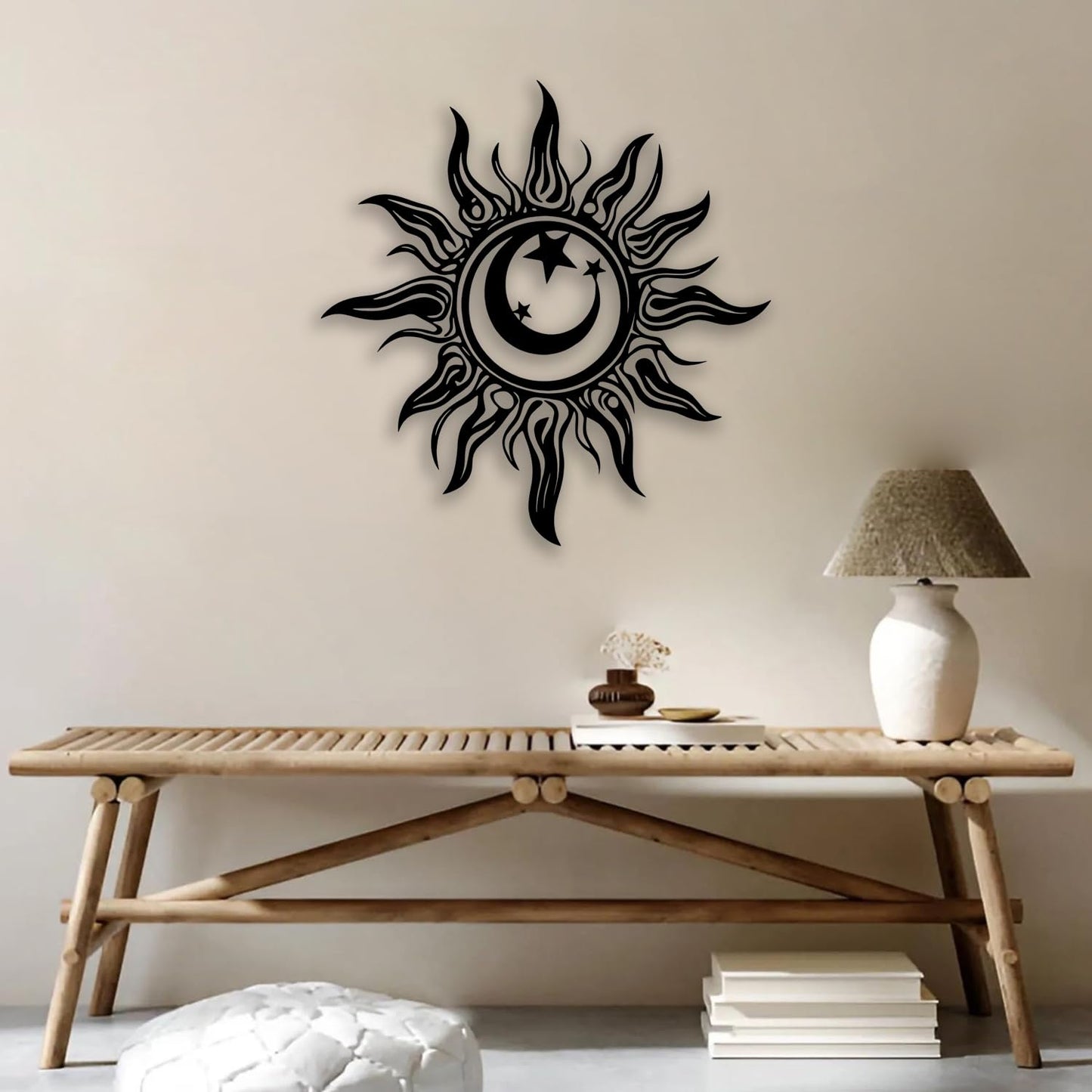 OPTYBVFD Sun Moon Star Metal Wall Decor - Room Decor Wall Art Home Decor for Living Room, Bedroom, Dining Room,Office, Outdoor, Garden (Black)