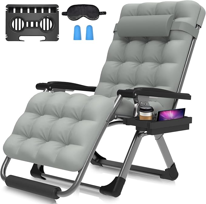 Suteck Oversized Zero Gravity Chair,29In XL Lounge Chair w/Removable Cushion&Headrest, Reclining Camping Chair w/Upgraded Lock and Footrest, Reclining Patio Chairs Recliner for Indoor Outdoor