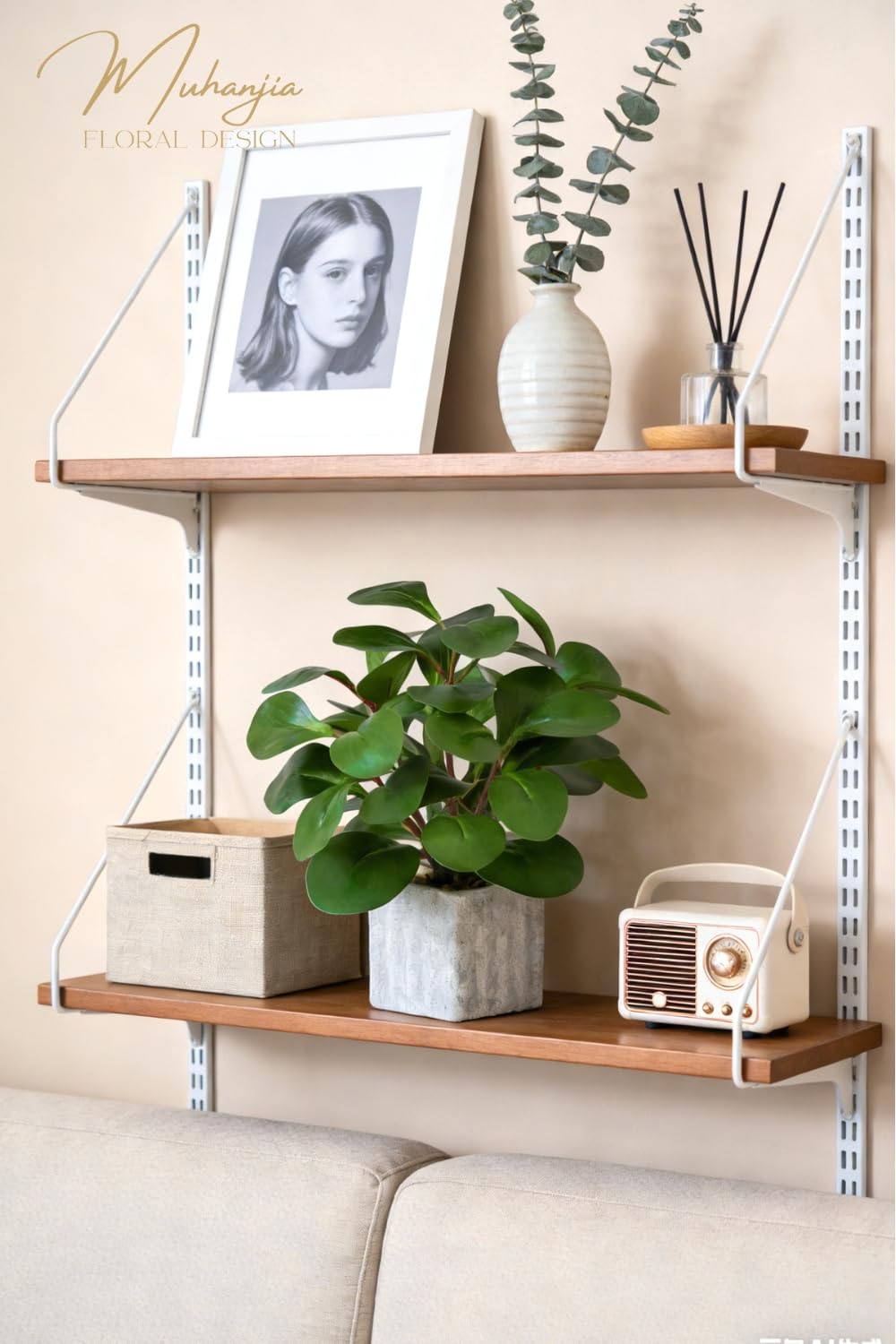 Muhanjia Artificial Potted Plant, Lifelike Faux Greenery in Decorative Cement-Look Square Pot for Indoor Home Decor Centerpieces (Peperomia)